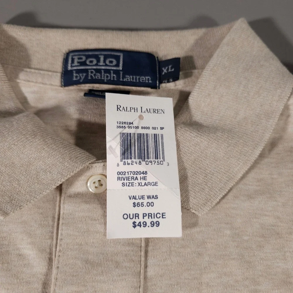 Polo Ralph Lauren Polo Shirt Mens XL Beige Riviera Heather Interlock Classic Fit